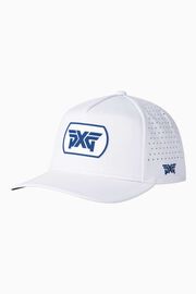 Men's Dog Tag 5-Panel Snapback Cap - White/Navy Logo - One Size White